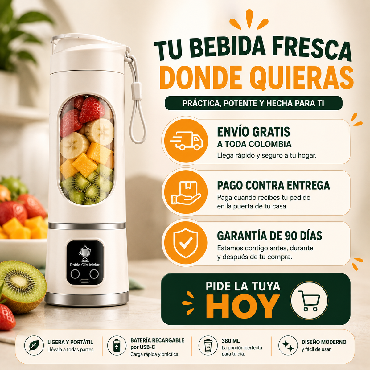 Licuadora Portátil Usb-C — Tu Bebida Fresca Donde Quieras